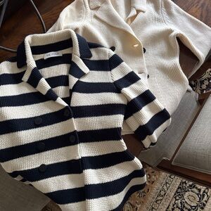 The Fold Women's Striped Cardigan - Navy and White